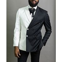 Black White Men's Wedding Suits Patchwork 2 Piece Daily Plus Size Double Breasted Six-buttons 2023 Lightinthebox - thumbnail