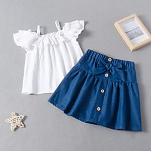 Kids Little Girls' Dress Solid Colored Two Piece Dress Bow White Short Sleeve Active Dresses Summer Regular Fit 2-6 Years Lightinthebox