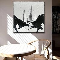 Handmade Oil Painting Canvas Wall Art Decoration Black and White Thick Texture Animal Deer for Home Decor Rolled Frameless Unstretched Painting miniinthebox - thumbnail