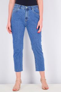 Womens Raw Hem Mom Crop Jeans  Blue