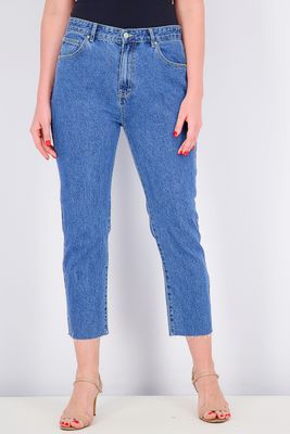 Womens Raw Hem Mom Crop Jeans  Blue