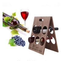 SaicleHome Wood 6 Holes Red Wine Racks Retro Folding European Wine Stand Hotel Kitchen Dec Holder - thumbnail