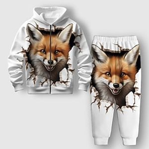 Boys 3D Fox Hoodie  Sweatpants Set Long Sleeve 3D Printing Spring Fall Active Fashion Cool Polyester Kids 3-12 Years Zip Hooded Outdoor Street Vacation Regular Fit Lightinthebox