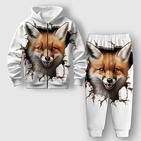 Boys 3D Fox Hoodie  Sweatpants Set Long Sleeve 3D Printing Spring Fall Active Fashion Cool Polyester Kids 3-12 Years Zip Hooded Outdoor Street Vacation Regular Fit Lightinthebox - thumbnail