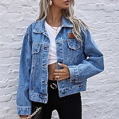 Women's Denim Jacket Outdoor Street Daily Spring Short Coat Regular Fit Warm Breathable Active Casual Jacket Long Sleeve Solid Color Pocket Blue Light Blue Lightinthebox Women's Denim Jacket Outdoor Street Daily Spring Short Coat Regular Fit Warm Breathable Active Casual Jacket Long Sleeve Solid Color Pocket Blue Light Blue Lightinthebox