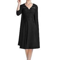Women's Dress Set Knee Length Dress Black Blue Purple Wine Beige 3/4 Length Sleeve Floral Lace Fall Winter V Neck Stylish Elegant Mature 2022 S M L XL XXL 3XL 4XL 5XL miniinthebox - thumbnail