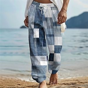 Stripe Casual Men's 3D Print Pants Trousers Outdoor Daily Wear Streetwear Polyester Blue Brown Green S M L Medium Waist Elasticity Pants Lightinthebox