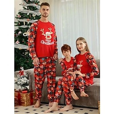 Santa Claus Reindeer Family Christmas Pajamas Nightwear Men's Women's Boys Girls' Family Matching Outfits Christmas New Year Christmas Eve Kid's Adults' Home Wear Polyester Top Pants Lightinthebox