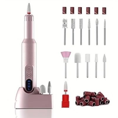 Rechargeable Professional Cordless Electric Nail Drill - Portable Nail File Machine with Drill Bits  Sanding Bands for Acrylic Gel Nails Manicure  Pedicure Polishing Lightinthebox