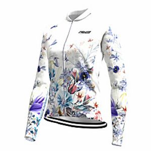 21Grams Women's Long Sleeve Cycling Jersey Spandex White Floral Botanical Bike Top Mountain Bike MTB Road Bike Cycling Quick Dry Moisture Wicking Sports Clothing Apparel / Stretchy / Athleisure miniinthebox