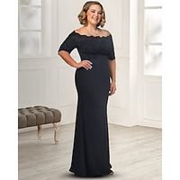 Sheath  Column Mother of the Bride Dress Plus Size Elegant Off Shoulder Floor Length Chiffon Lace Half Sleeve with Appliques 2022 Lightinthebox - thumbnail