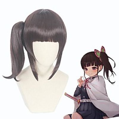Demon Slayer: Kimetsu no Yaiba Tsuyuri Kanao Cosplay Wigs Women's Straight bangs With Ponytail 14 inch Heat Resistant Fiber Straight Black Teen Adults' Anime Wig Lightinthebox