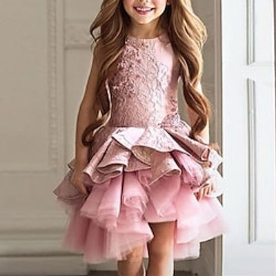 Princess Knee Length Flower Girl Dresses Party Polyester  Cotton Blend Sleeveless Jewel Neck with Lace 2022 Lightinthebox