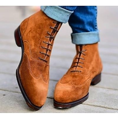 Men's Boots Retro Dress Shoes Walking Casual Daily Leather Comfortable Booties / Ankle Boots Lace-up Brown Spring Fall miniinthebox
