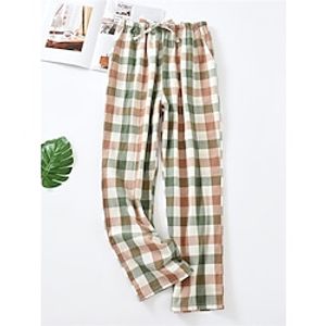 Women's Loungewear Pants Lounge Pants Grid  Plaid Fashion Casual Soft Home Street Daily Cotton Breathable Long Pant Elastic Waist Fall Winter White powder Lotus Pink Lightinthebox