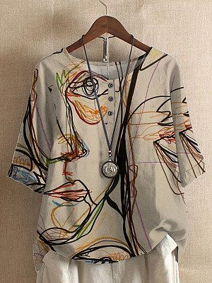 Loose Cotton Print Short-Sleeved Shirt Loose Cotton Print Short-Sleeved Shirt