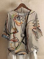Loose Cotton Print Short-Sleeved Shirt
