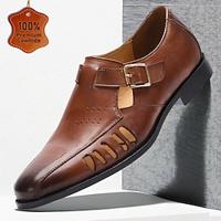 Men's Sandals Leather Shoes British Gentleman Office Career Party Evening Leather Italian Full-Grain Cowhide Breathable Comfortable Slip Resistant Buckle Brown Lightinthebox