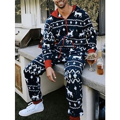Men's Christmas Pajamas Loungewear Onesie Pajamas 1 pcs Graphic Prints Stylish Casual Comfort Home Daily Bed Polyester Comfort Soft Hoodie Long Sleeve Spring Fall Dark Blue Lightinthebox Men's Christmas Pajamas Loungewear Onesie Pajamas 1 pcs Graphic Prints Stylish Casual Comfort Home Daily Bed Polyester Comfort Soft Hoodie Long Sleeve Spring Fall Dark Blue Lightinthebox