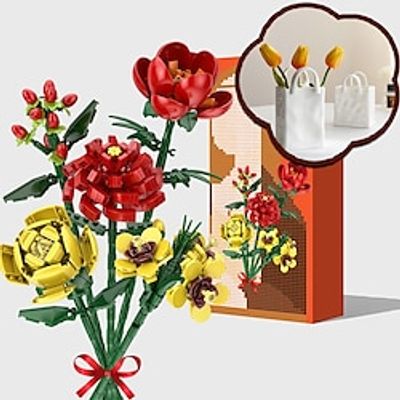 Bouquet Blocks With Vase Flower Rose Bouquet Building Kit with Cover Display Box Diy Flower Botanical Collection Building Blocks Bricks Desk Home Lightinthebox
