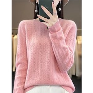 Women's Pullover Sweater Jumper Crew Neck Ribbed Knit Polyester Oversized Fall Winter Regular Outdoor Daily Going out Stylish Casual Soft Long Sleeve Solid Color White Pink Red One-Size miniinthebox