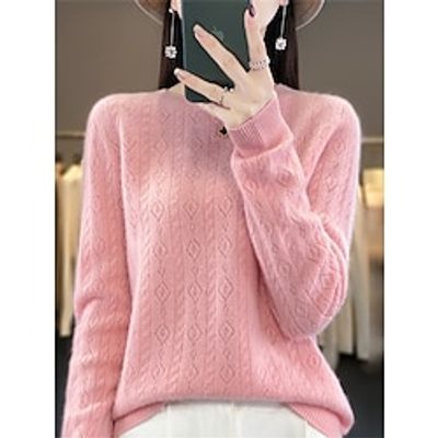 Women's Pullover Sweater Jumper Crew Neck Ribbed Knit Polyester Oversized Fall Winter Regular Outdoor Daily Going out Stylish Casual Soft Long Sleeve Solid Color White Pink Red One-Size miniinthebox