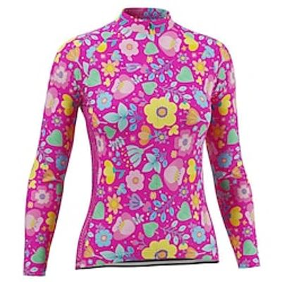 21Grams Women's Cycling Jersey Long Sleeve Bike Top with 3 Rear Pockets Mountain Bike MTB Road Bike Cycling Quick Dry Moisture Wicking Fuchsia Floral Botanical Sports Clothing Apparel / Stretchy miniinthebox