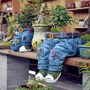 Funny Indoor And Outdoor Flower Pots Resin Denim Pants Ornaments Creative Flower Pot Decoration Crafts Retro Garden Decoration miniinthebox