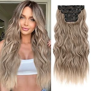 Hair Extensions 4PCS Clip in Hair Extensions HE001 Natural Soft Synthetic Hairpieces for Women Dark Ash Blonde with Light Ends Lightinthebox