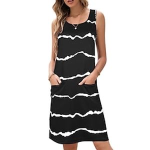 Women's A Line Dress Knee Length Dress White Black Pink Wine Army Green Dark Blue Light gray Dark Gray Sleeveless Striped Print Summer Crew Neck Basic 2022 S M L XL XXL 3XL 4XL 5XL Lightinthebox