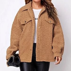 Women's Puffer Jacket Winter Jacket Fleece Jacket Warm Breathable Outdoor Daily Wear Vacation Going out Button Pocket Fleece Lined Single Breasted Turndown Comfortable Street Style Plush Shacket Lightinthebox