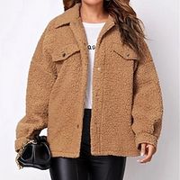 Women's Puffer Jacket Winter Jacket Fleece Jacket Warm Breathable Outdoor Daily Wear Vacation Going out Button Pocket Fleece Lined Single Breasted Turndown Comfortable Street Style Plush Shacket Lightinthebox - thumbnail