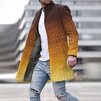 Tribal Gradient Ramp Bandana Print Vintage Business Men's Coat Work Wear to work Going out Fall  Winter Stand Collar Long Sleeve Orange M L XL Polyester Jacket Lightinthebox