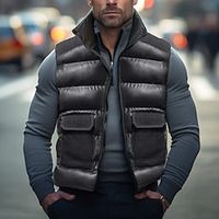 Men's Winter Coat Puffer Vest Quilted Vest Zipper Pocket Polyster Outdoor Date Casual Daily Regular Fashion Casual Windproof Warm Winter Plain Black Blue Puffer Jacket Lightinthebox - thumbnail