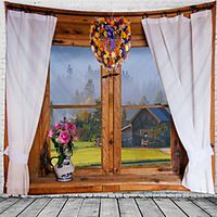 Window Landscape Wall Tapestry Art Decor Blanket Curtain Hanging Home Bedroom Living Room Decoration Foggy Forest Tree miniinthebox - thumbnail