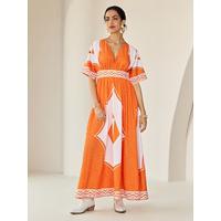 V Neck Geometric Printing Bohemia Vacation Maxi Dress - thumbnail