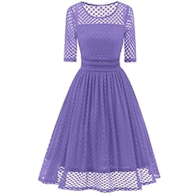 Women's Party Dress Lace Dress Wedding Guest Dress Midi Dress Purple Half Sleeve Pure Color Lace Spring Fall Winter Crew Neck Fashion Winter Dress Wedding Guest Evening Party 2023 M L XL XXL Lightinthebox