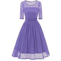 Women's Party Dress Lace Dress Wedding Guest Dress Midi Dress Purple Half Sleeve Pure Color Lace Spring Fall Winter Crew Neck Fashion Winter Dress Wedding Guest Evening Party 2023 M L XL XXL Lightinthebox - thumbnail