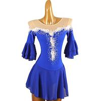 Figure Skating Dress Women's Girls' Ice Skating Dress Royal Blue Patchwork Open Back Mesh High Elasticity Training Competition Skating Wear Classic Crystal / Rhinestone Half Sleeve Ice Skating Figure Lightinthebox