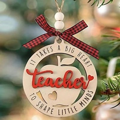 1pc, Teacher Round Shape Wooden Pendant Hanging Decorations,Classroom Decoration,heartwarming Gift for Teacher Christmas Tree Decoration, Party Decoration Lightinthebox