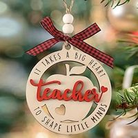 1pc, Teacher Round Shape Wooden Pendant Hanging Decorations,Classroom Decoration,heartwarming Gift for Teacher Christmas Tree Decoration, Party Decoration Lightinthebox - thumbnail