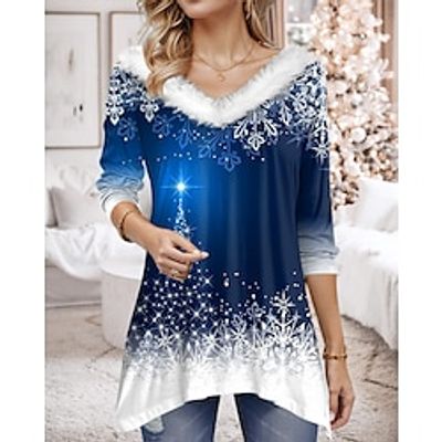 Women's T shirt Tee Christmas Shirt Blue Sparkly Snowflake Flowing tunic Print Long Sleeve Party Christmas Weekend Festival Holiday Fur Collar Regular Fit Painting Spring Fall Lightinthebox Women's T shirt Tee Christmas Shirt Blue Sparkly Snowflake Flowing tunic Print Long Sleeve Party Christmas Weekend Festival Holiday Fur Collar Regular Fit Painting Spring Fall Lightinthebox