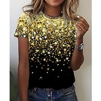 Women's T shirt Tee Blue Purple Yellow Graphic Galaxy Print Short Sleeve Daily Weekend Basic Round Neck Regular Abstract Painting S  3D Print Lightinthebox - thumbnail
