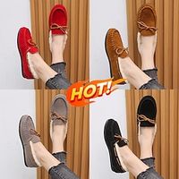 Women's Flats Boat Shoes Slip-Ons Xmas Shoes Classic Loafers Christmas Daily Fleece Lined Winter Flat Heel Round Toe Closed Toe Plush Classic Casual Suede Loafer Solid Color Black Red Brown Lightinthebox - thumbnail