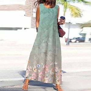 Women's Shift Dress Maxi long Dress Green White Sleeveless Floral Color Gradient Print Spring Summer U Neck Casual Vacation 2022 S M L XL XXL 3XL Lightinthebox