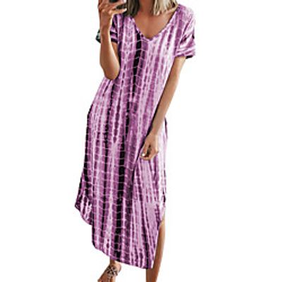 Women's Loose Midi Dress fluorescent green Blue Purple Grey khaki Short Sleeve Print Modern Style Summer Round Neck Casual 2021 S M L XL XXL XXXL 4XL 5XL miniinthebox