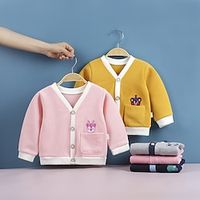 Toddler Girls' Sweater Animal School Other Prints Long Sleeve Button Active 3-7 Years Spring White Yellow Pink Lightinthebox - thumbnail