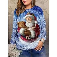 Women's Plus Size Christmas Tops Pullover Sweatshirt Graphic Santa Claus Long Sleeve Crewneck Streetwear Daily Polyester Winter Fall Blue Purple  Sunflower Lightinthebox - thumbnail