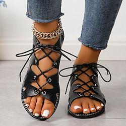 Women's Sandals Lace Up Sandals Strappy Sandals Daily Flat Heel Open Toe Casual Faux Leather Lace-up Black Lightinthebox