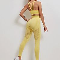 Women's 2pcs Tracksuit Yoga Suit Summer Solid Color Yan pink Violet Yellow Nylon Yoga Fitness Gym Workout Sports Bra Tights Clothing Suit Sleeveless Sport Activewear Tummy Control Butt Lift Quick Dry Lightinthebox - thumbnail